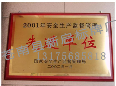 安全生產(chǎn)先進(jìn)單位銅牌